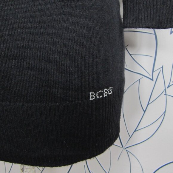 BCBG Max Azria Black Angora Wool Tunic Sweater w/ Rhinestone Logo Size M - Picture 4 of 7
